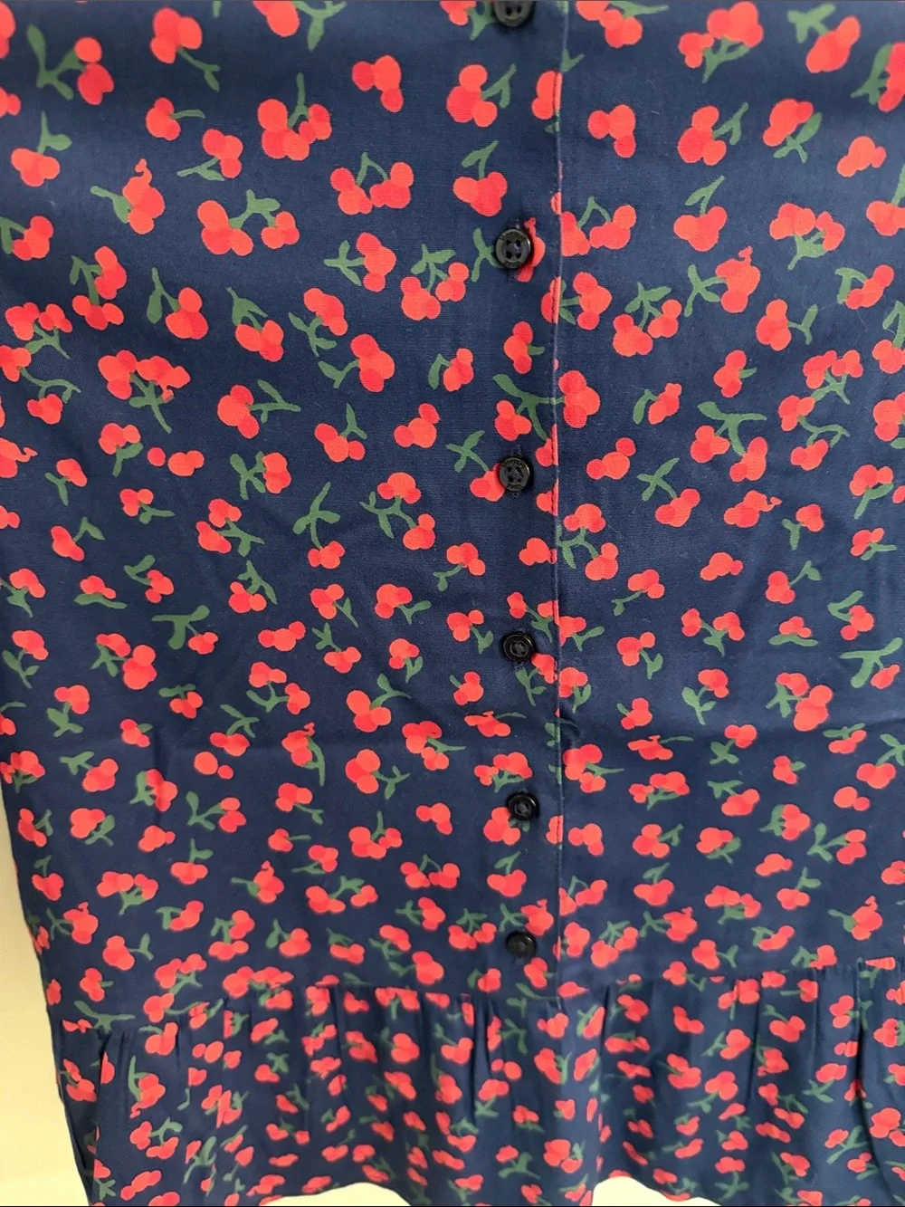 Vineyard Vines Navy Long-Sleeve Button-Front Top with Red Cherry Print